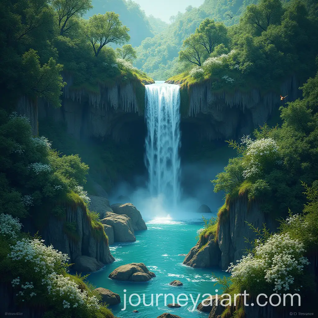 Whimsical-Tribal-Art-Waterfall-Cascading-from-Ethereal-Heavens