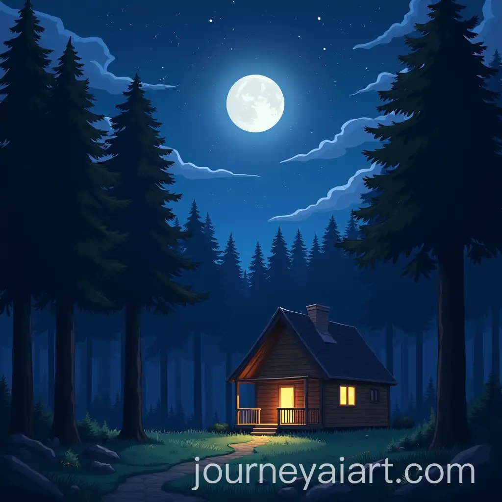 Serene-Anime-Landscape-Moonlit-Night-Cabin-in-the-Woods