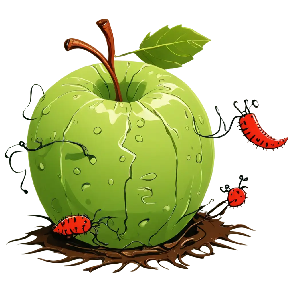 CartoonStyle-Apple-with-Worms-PNG-Illustration-Perfect-for-Engaging-Visual-Content