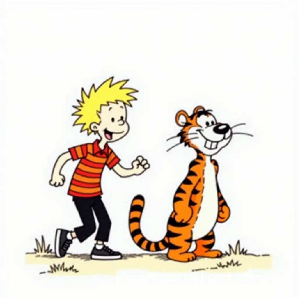 Calvin-and-Hobbes-Inspired-CartoonStyle-Illustration-with-Mischievous-Boy-and-Playful-Tiger