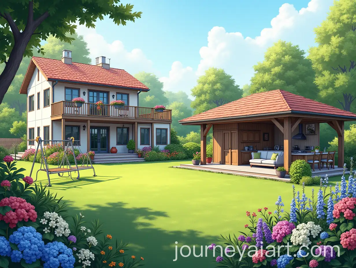 Charming-Garden-with-TwoStory-House-Veranda-and-Summer-Kitchen