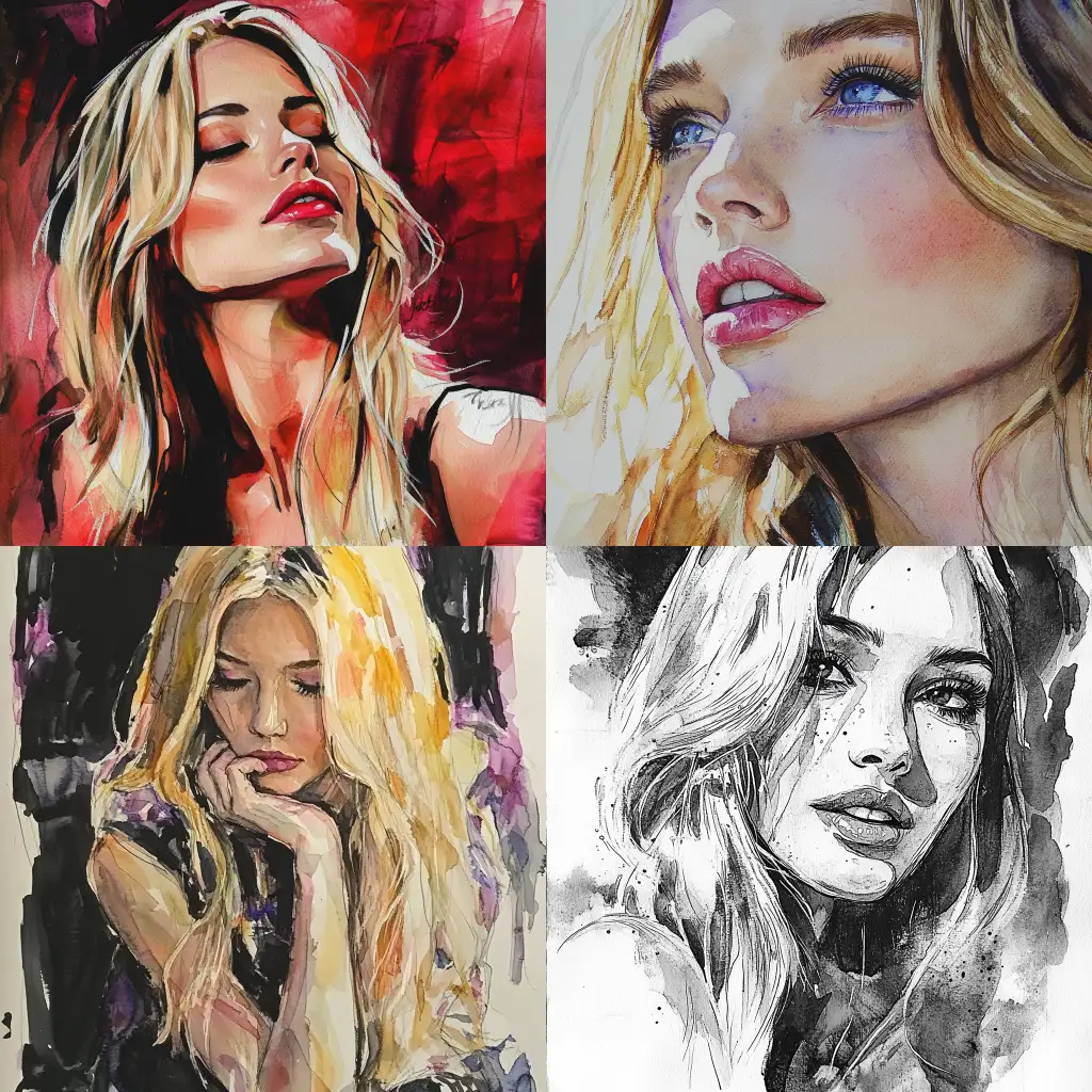 Late-Evening-Party-Fashion-with-Blonde-Woman-and-Dreamy-Watercolor-Effects