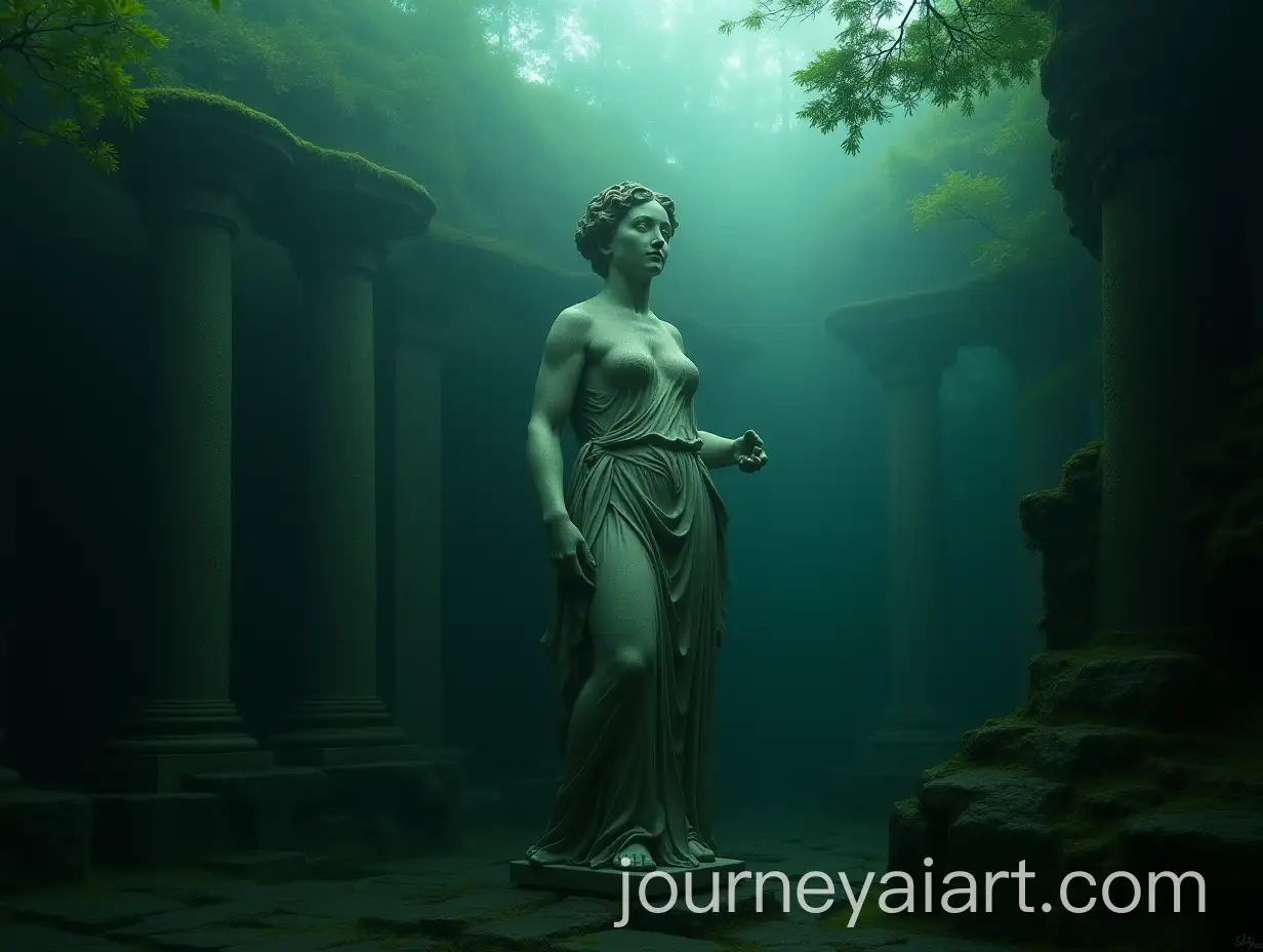 SubmergedAI-Image-Expansion-Ancient-Statue-in-Ethereal-Green-Forest-with-Misty-Atmosphere