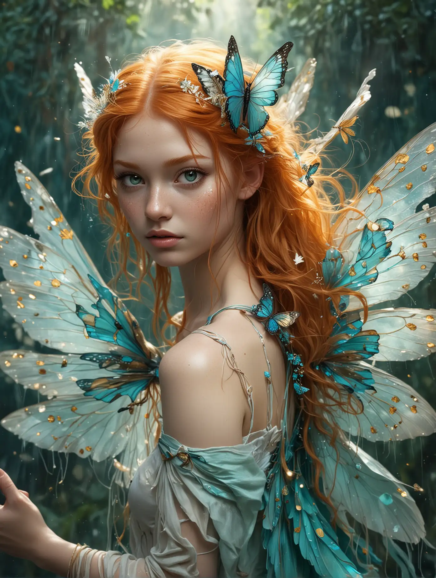 Empowered-Ginger-Fairy-with-Iridescent-Wings-Overseeing-Misfit-Creatures