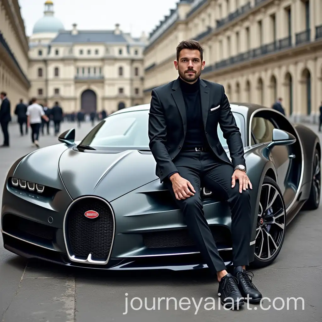 Man-Sitting-on-a-Bugatti-Chiron-Luxury-Sports-Car