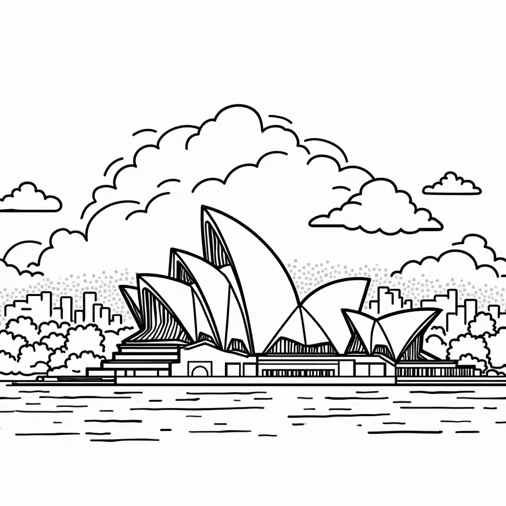 CartoonStyle-Sydney-Opera-House-in-Dreamy-Cityscape-for-Kids-Coloring-Book