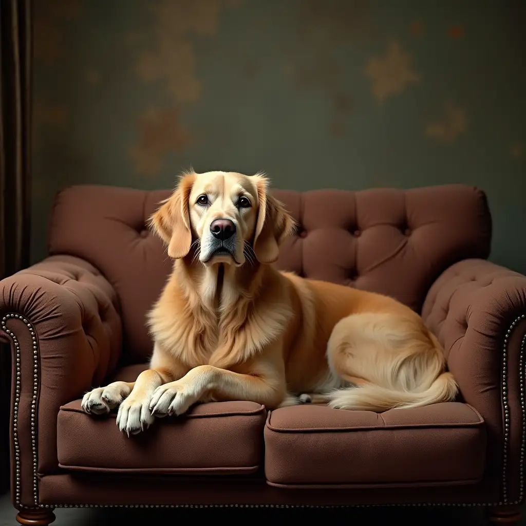 Fantasy-Golden-Retriever-Resting-on-a-Vintage-Sofa