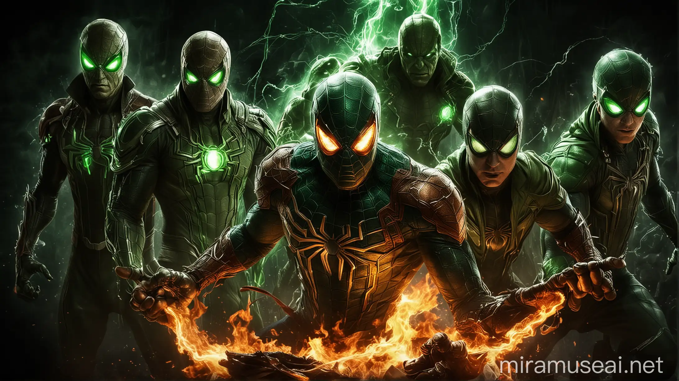 SpiderMan 4 Sinister Six Movie Poster with Fire and Green Lightning