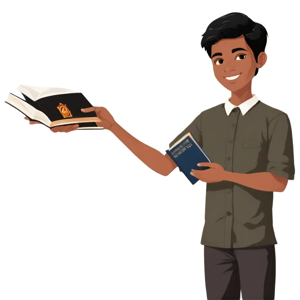 srilankanboy 15 years old wear srilankan national cloth holding hand book Madol Duwa.2d cartoon