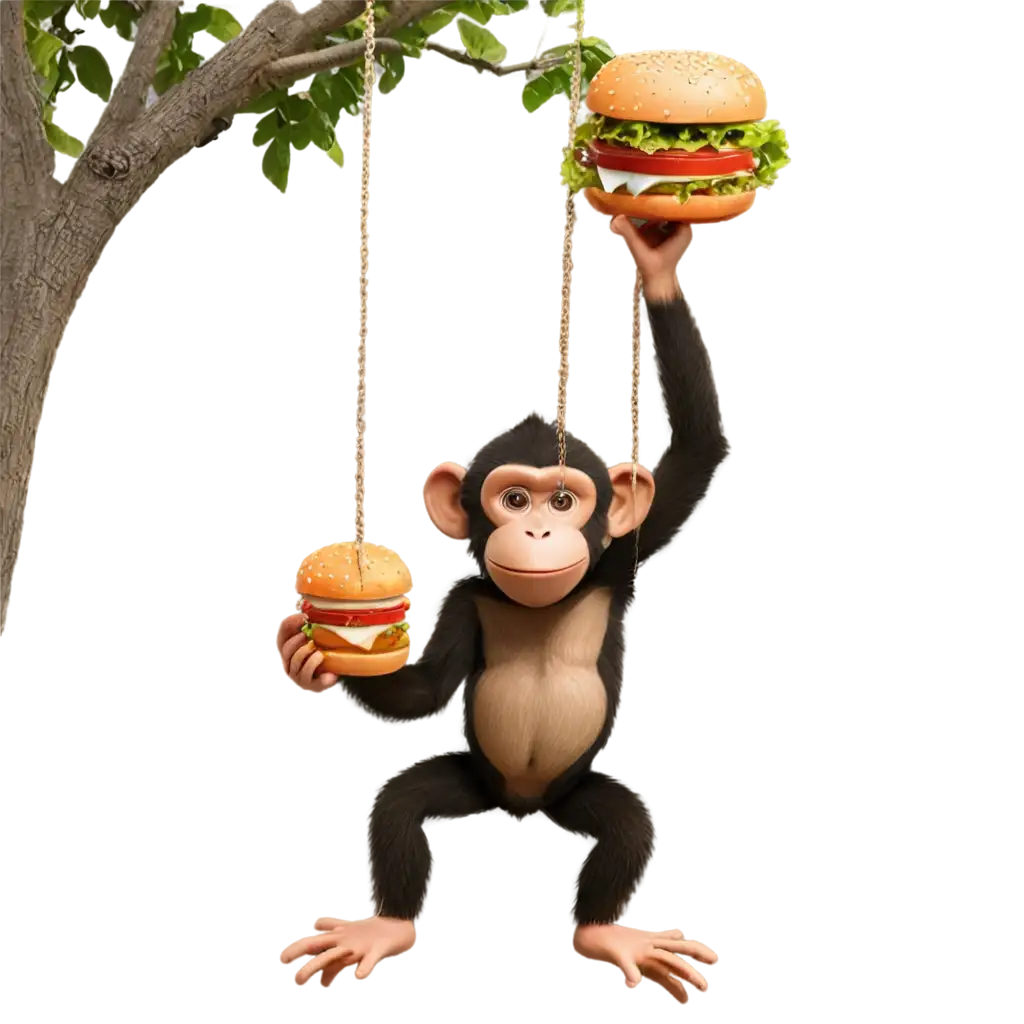 PNG-Image-Monkey-Swinging-Around-a-Tree-Eating-a-Burger