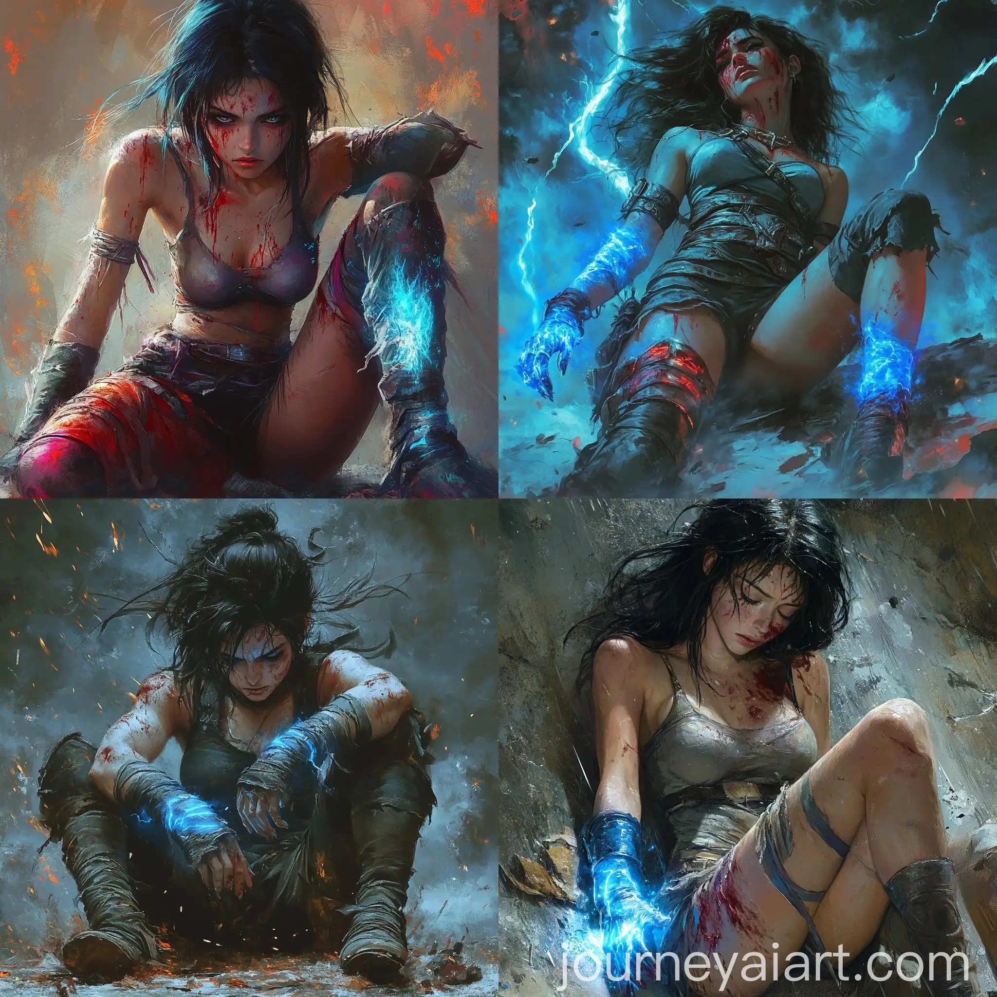 Young-Female-Saiyan-Warrior-After-Battle-Dramatic-Lighting-and-Blue-Energy-Gauntlet