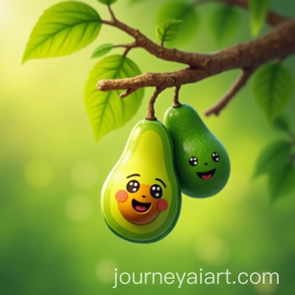 CuteAI-Image-Prompt-Expansion-Avocados-Hanging-on-Tree-Branch-with-Cartoon-Faces-in-Photorealistic-Style