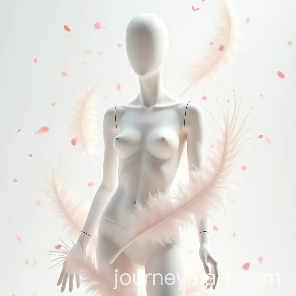 Elegant-Full-Body-Model-Surrounded-by-Falling-Feathers-and-Light-Pink-Petals