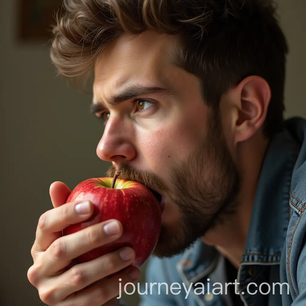 Man-Eating-Apple-in-Natural-Setting