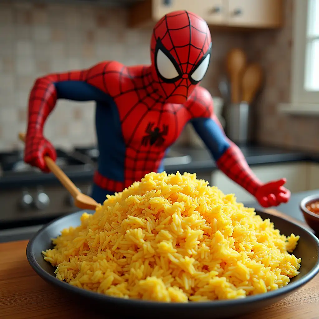 Create spiderman cook yellow rice