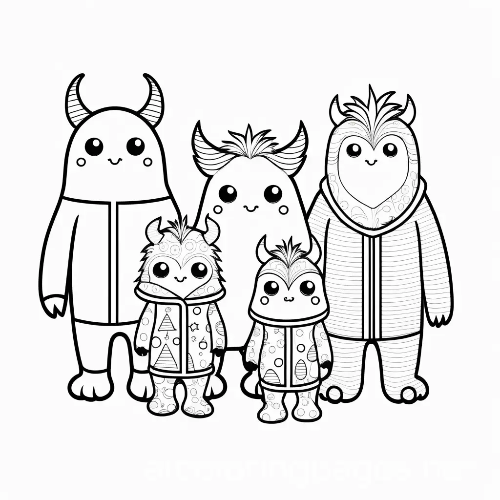 Monsters-in-Matching-Pajamas-and-Fuzzy-Slippers-Coloring-Page-for-Kids