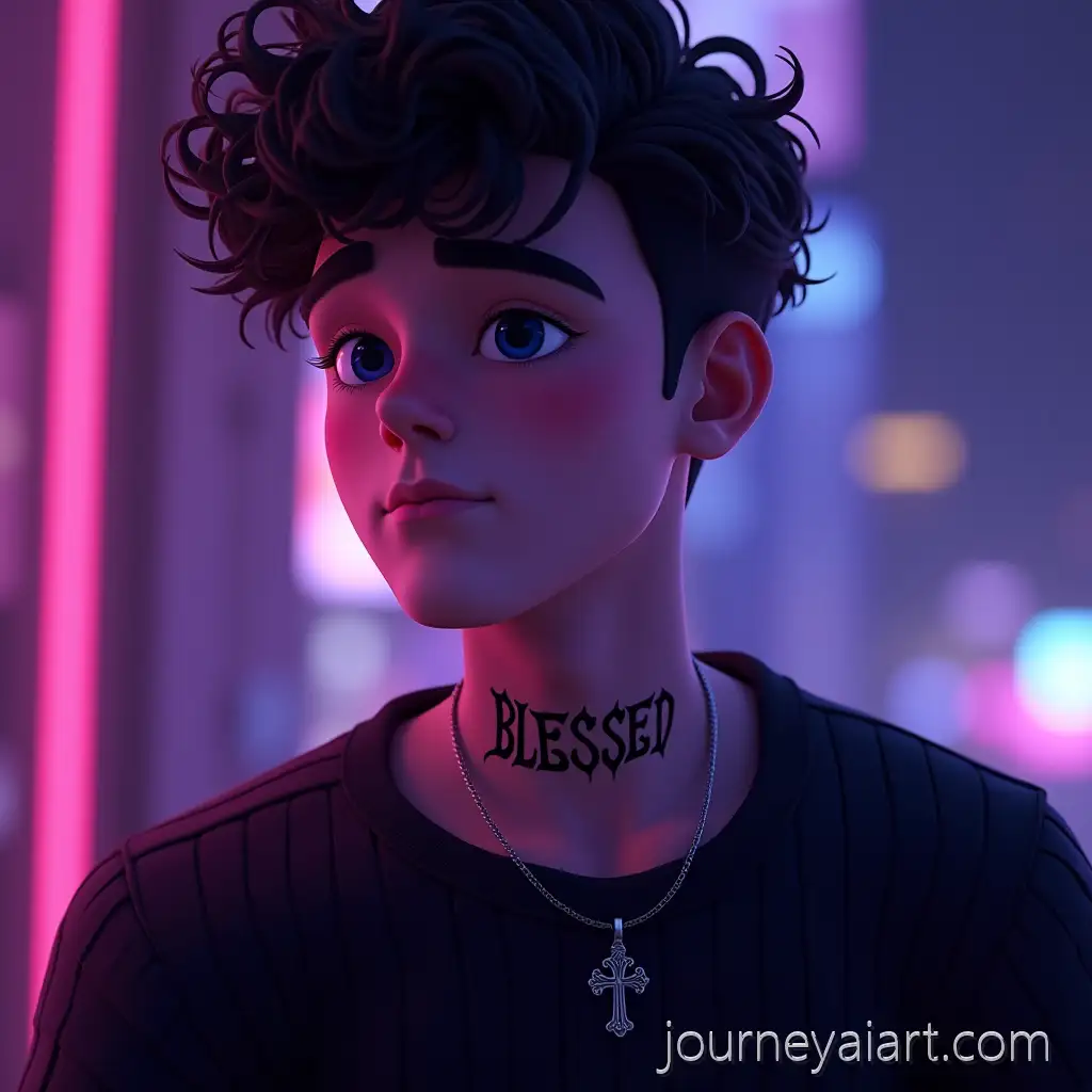 Young-Man-with-BLES3D-cartoon-portrait-neonSED-Neck-Tattoo-in-Neon-Futuristic-Portrait
