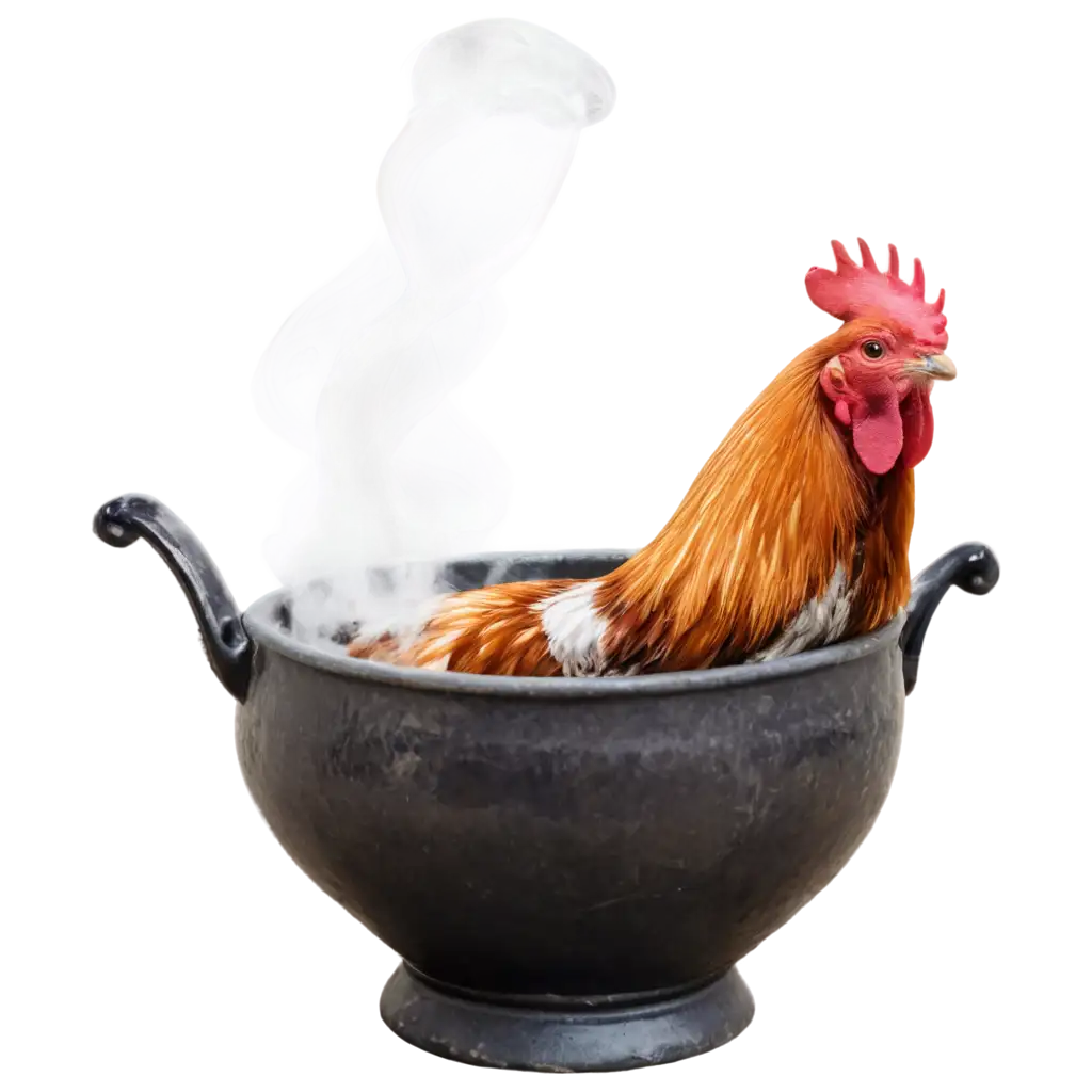 rooster on a pot of boiling water