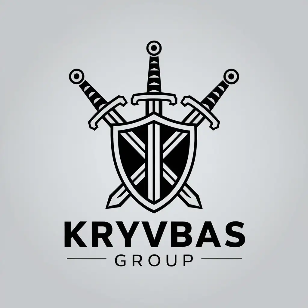 a vector logo design,with the text "Kryvbas Group", main symbol:Three swords with shield,Moderate,clear background