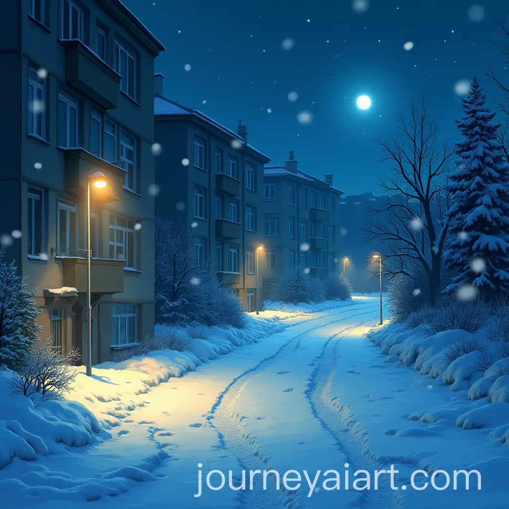 Snowy-Courtyard-of-Soviet-Panel-House-at-Night-with-Soft-Blue-Moonlight