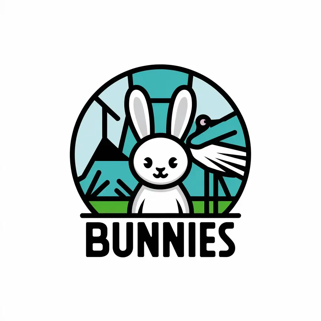 a vector logo design,with the text "Bunnies", main symbol:Bunny in the foreground and the crane bird as the background,Moderate,clear background