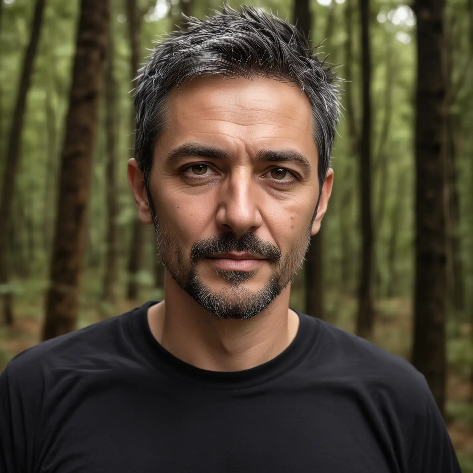 Portrait of a MiddleAged Man with Scar in Forest Setting