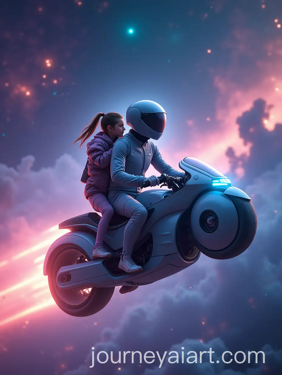 Father-and-Daughter-Bonding-on-a-HighTech-SpacecraftBike-in-Outer-Space