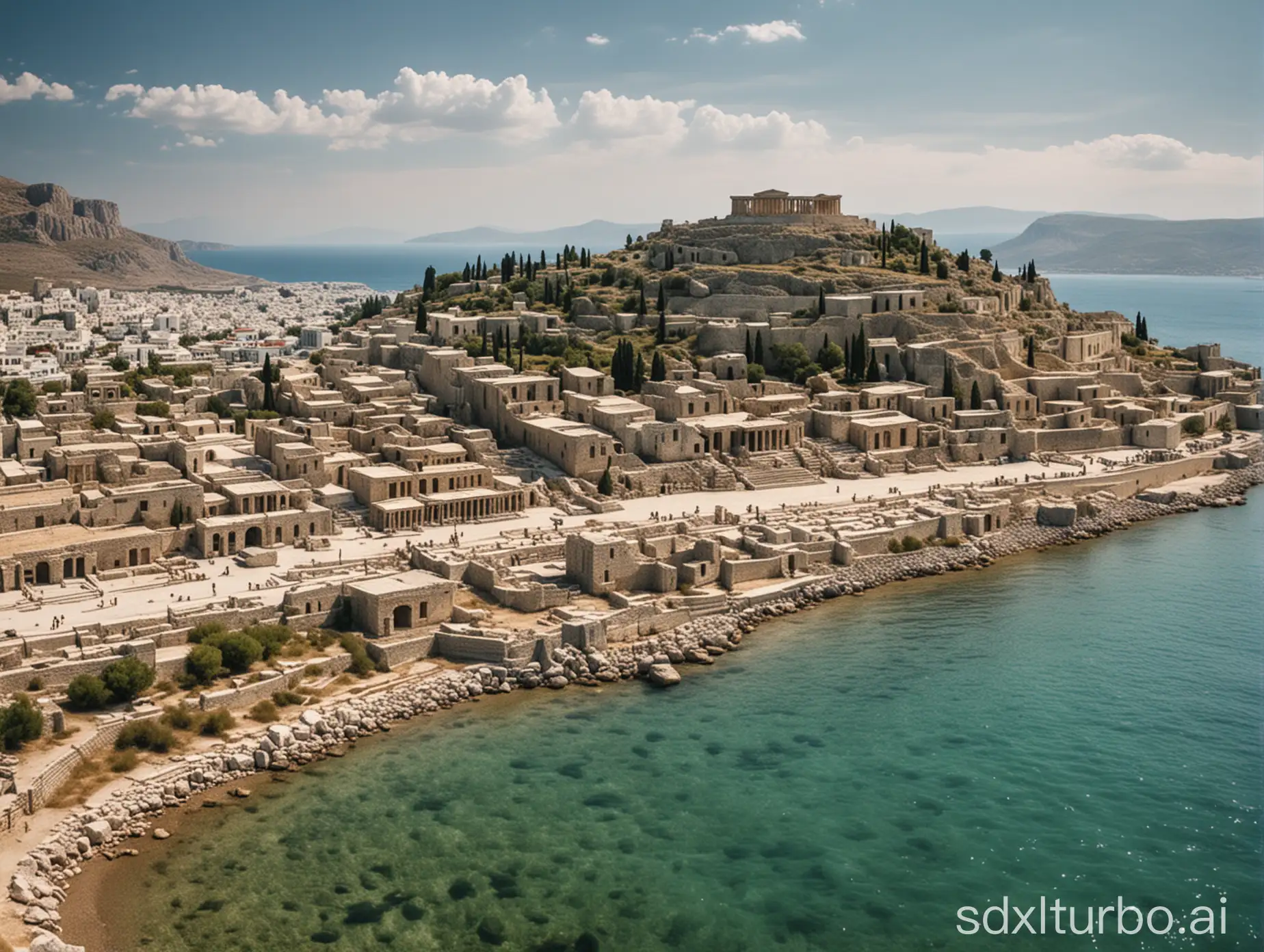 panorama of ancient Greek city by the shore