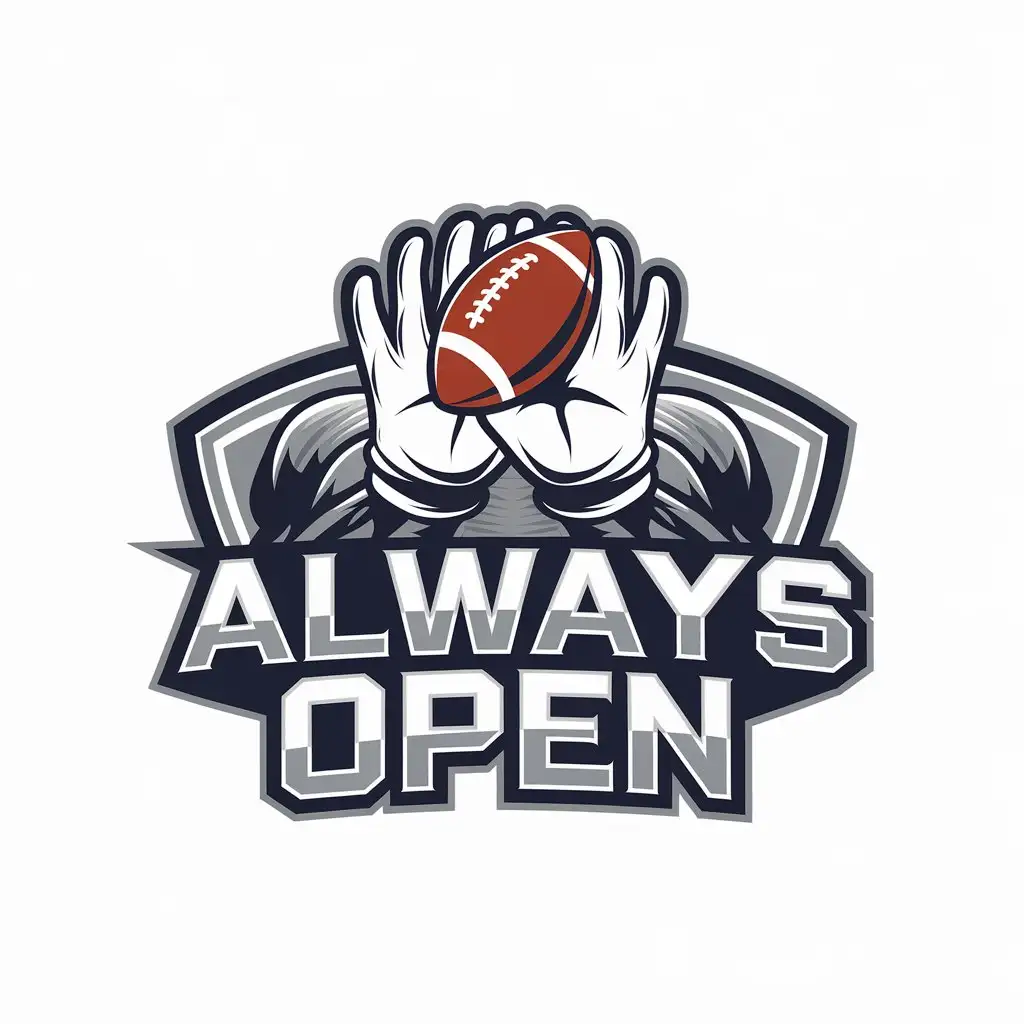 LOGO Design for Always Open American Football Gloves Catching Football with Running Routes Theme