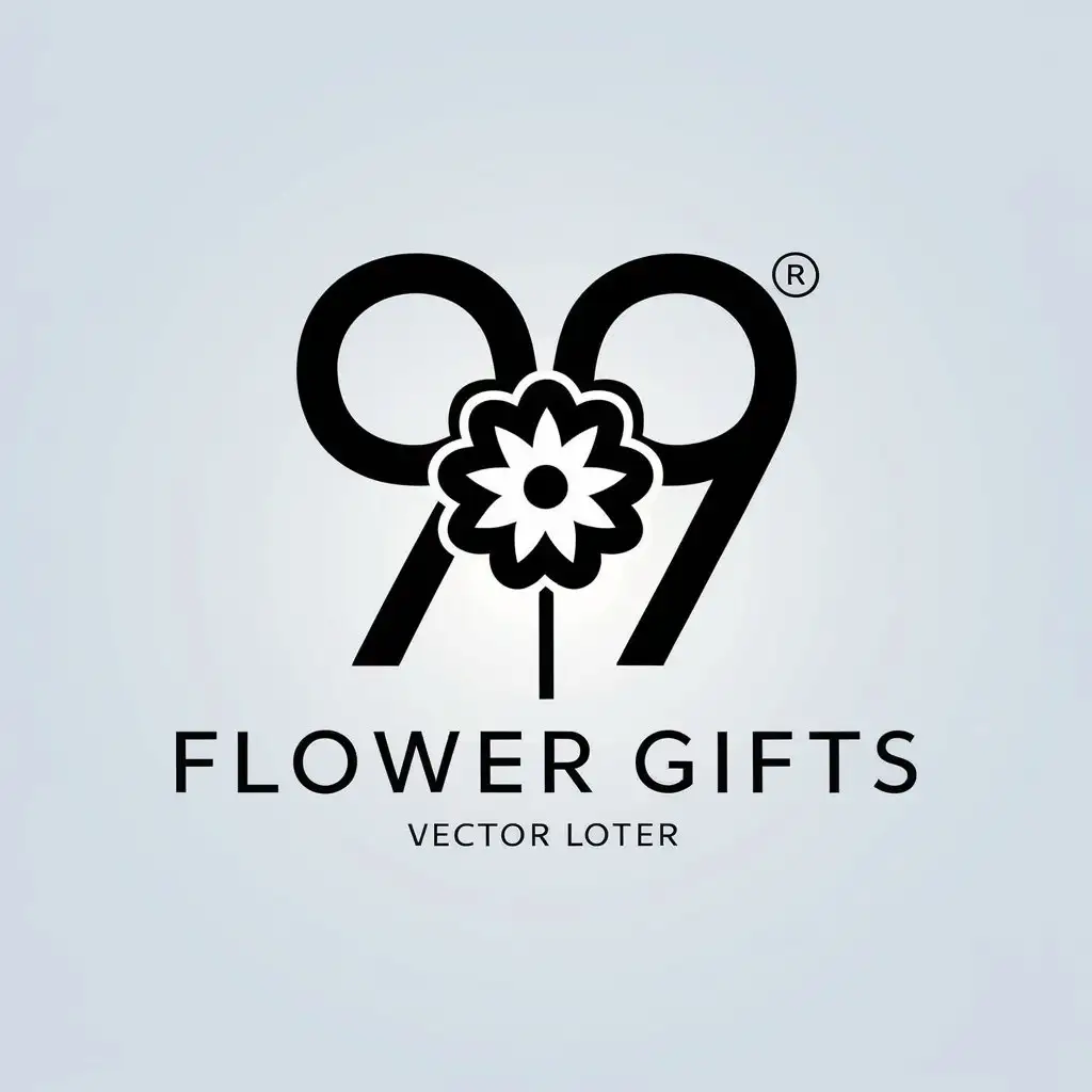 a vector logo design,with the text "99 Flower Gifts", main symbol:99, Flower,Minimalistic,be used in Technology industry,clear background