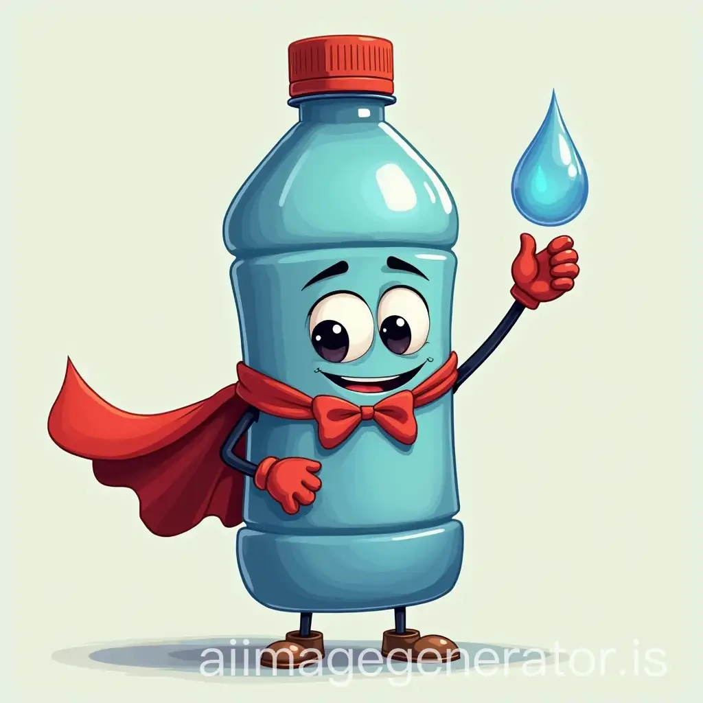 Water-Bottle-with-Red-Cape-and-Smiling-Expression-Holding-a-Drop-of-Water