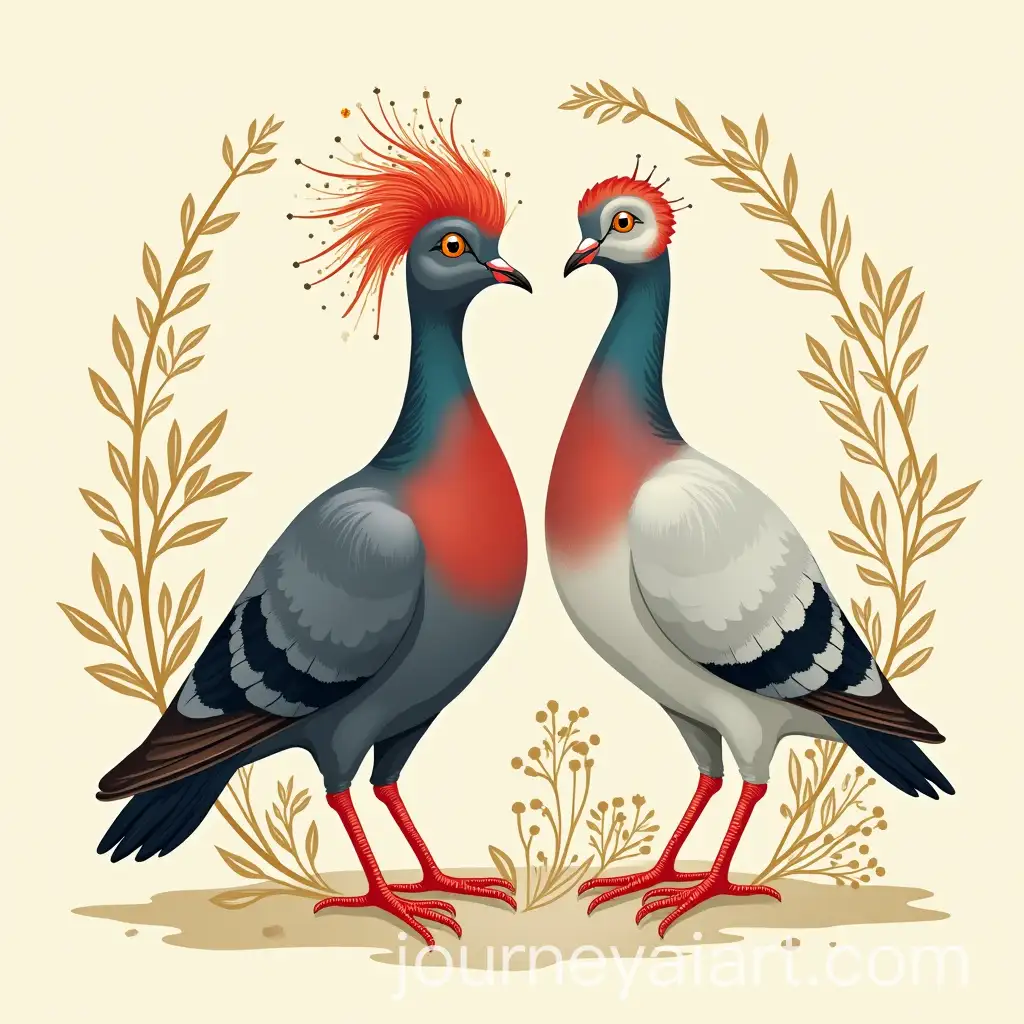 Elegant-Golden-Red-and-Blue-Adelina-Pigeon-Illustration