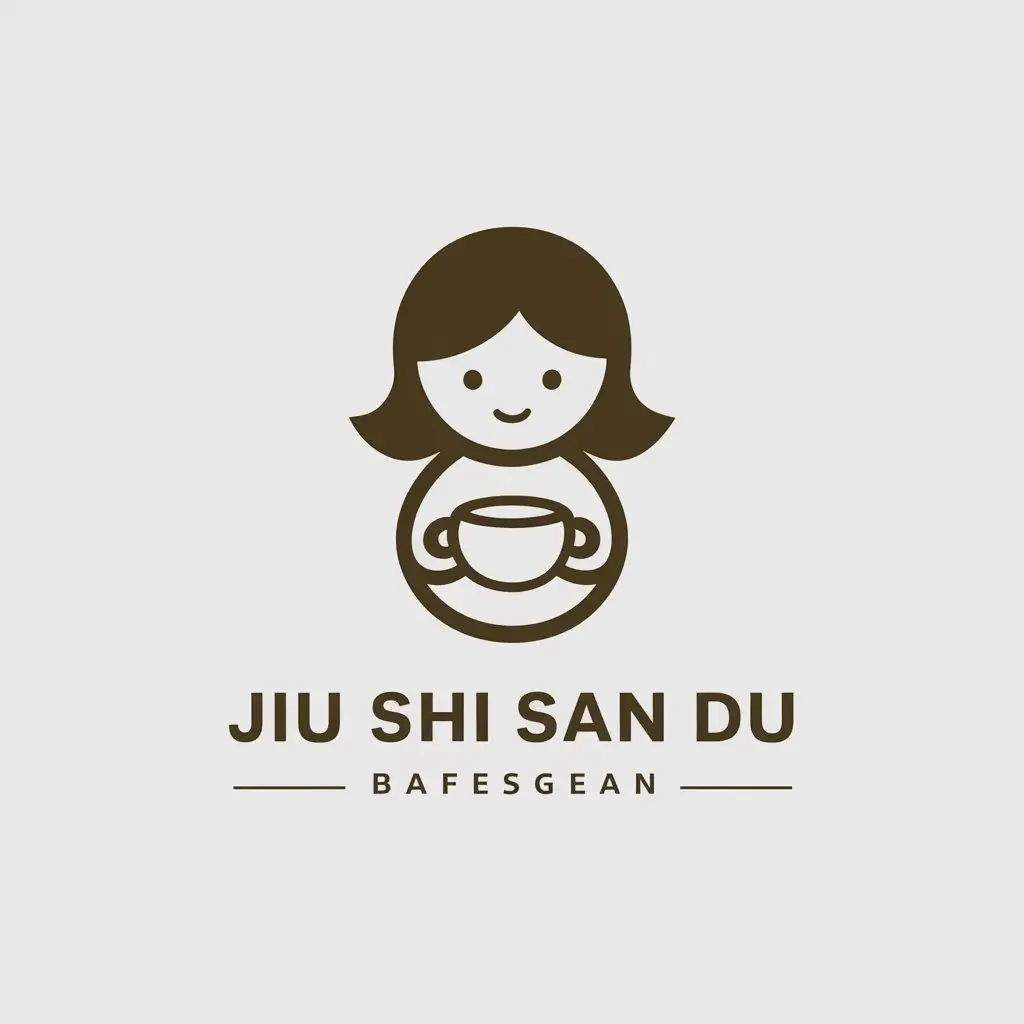 a vector logo design,with the text "jiu shi san du", main symbol:Little girl holding a cup of coffee,Minimalistic,be used in coffee industry,clear background