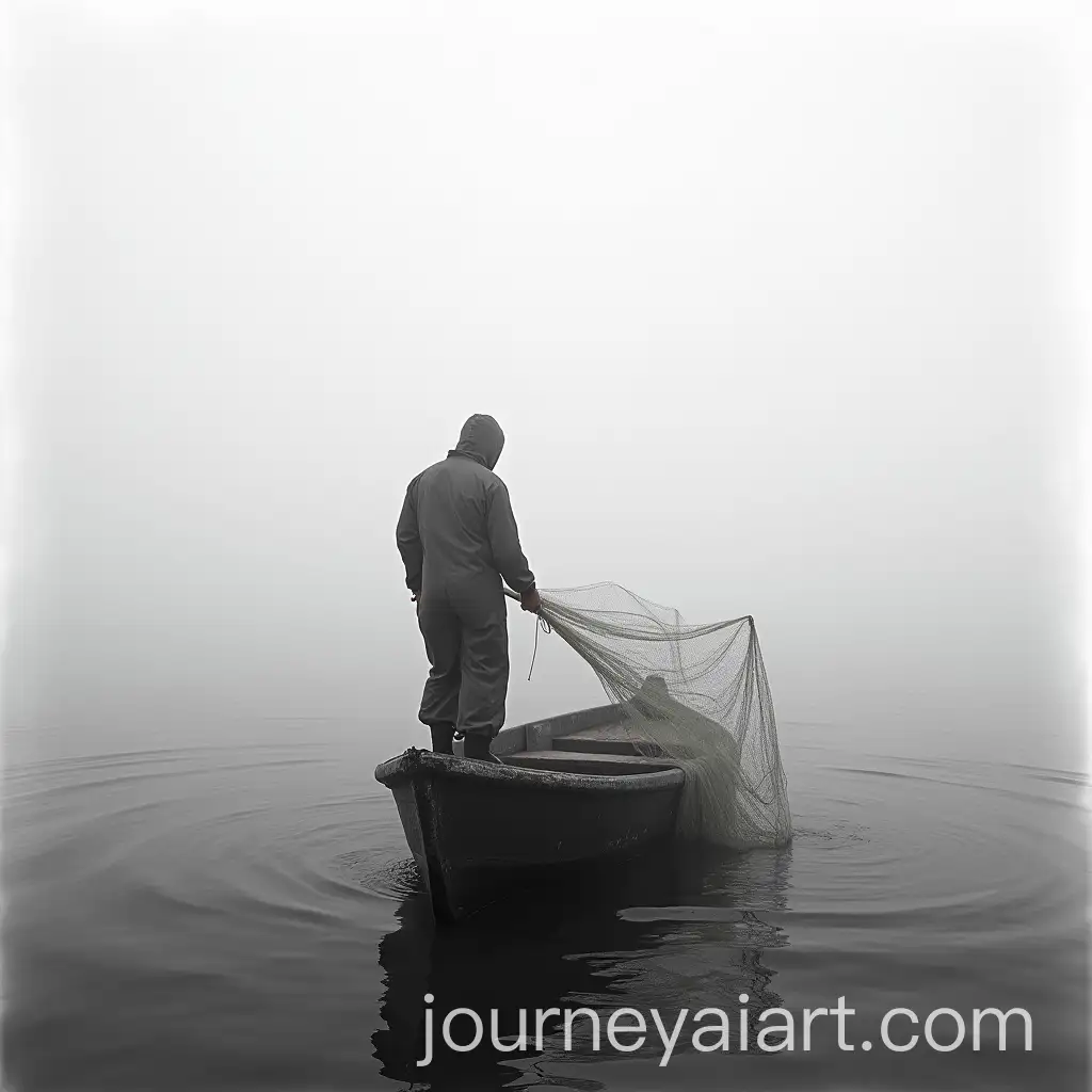 Fisherman-Throwing-Nets-in-a-Foggy-Lagoon-in-Black-and-White