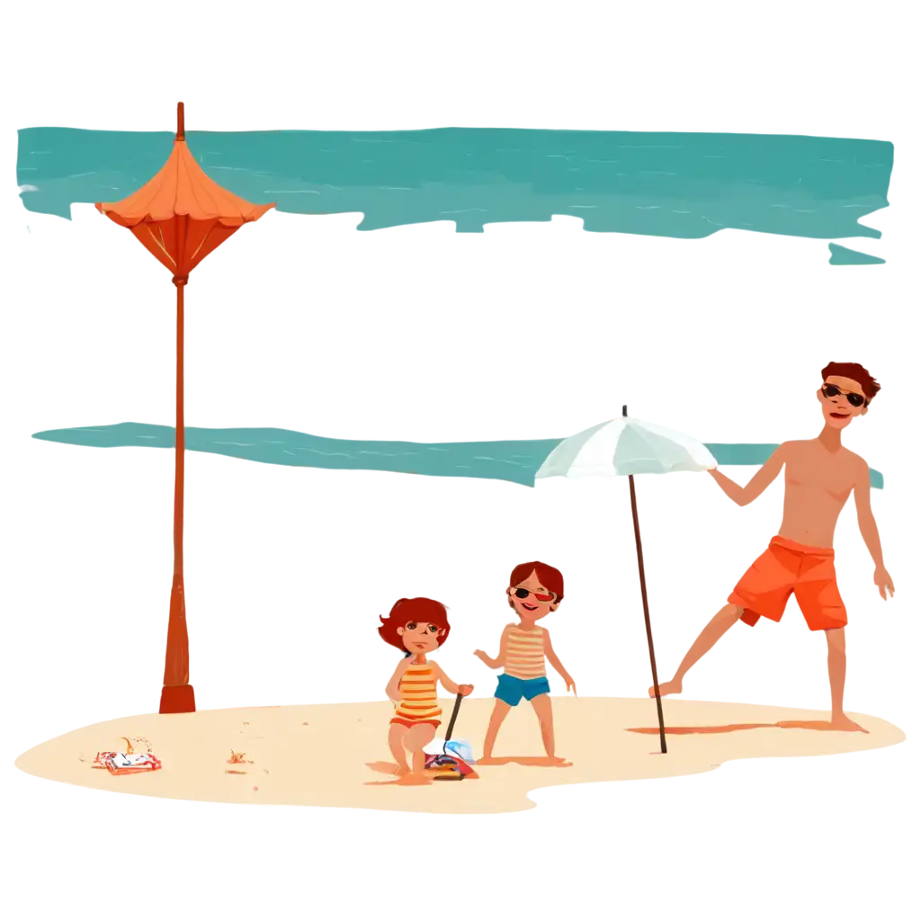 Summer-Vacation-to-the-Beach-with-Family-Kids-Clipart-PNG-for-Creative-Projects