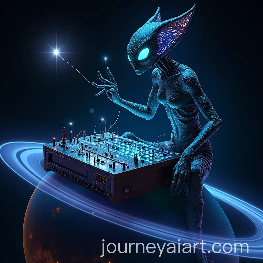 Mischievous-Alien-Playing-Bioluminescent-Synth-on-Saturn-Casting-Spell-Over-Earth