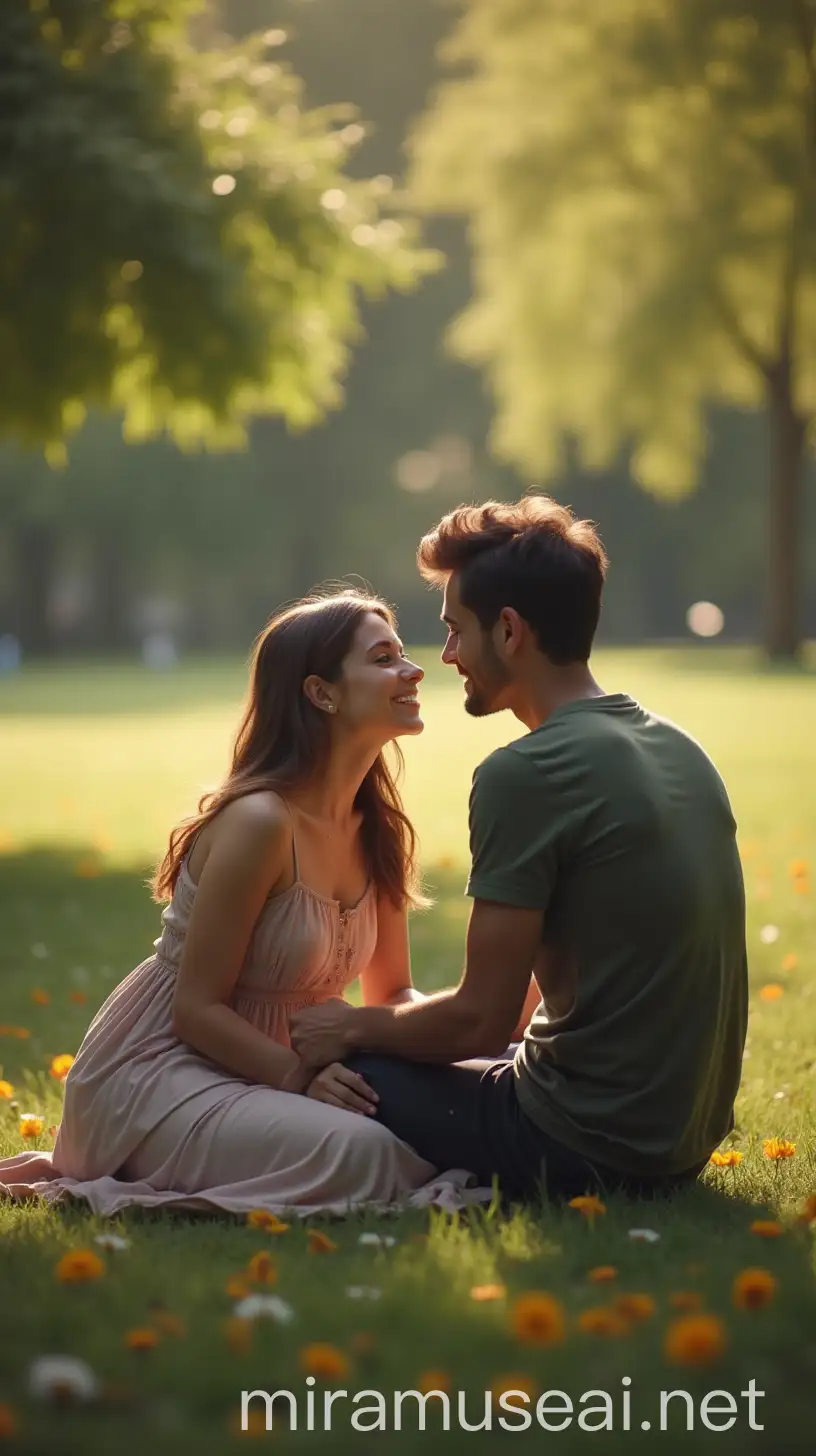 Hyper Realistic Portrait of a Beautiful Girl with Her Boyfriend in a Park