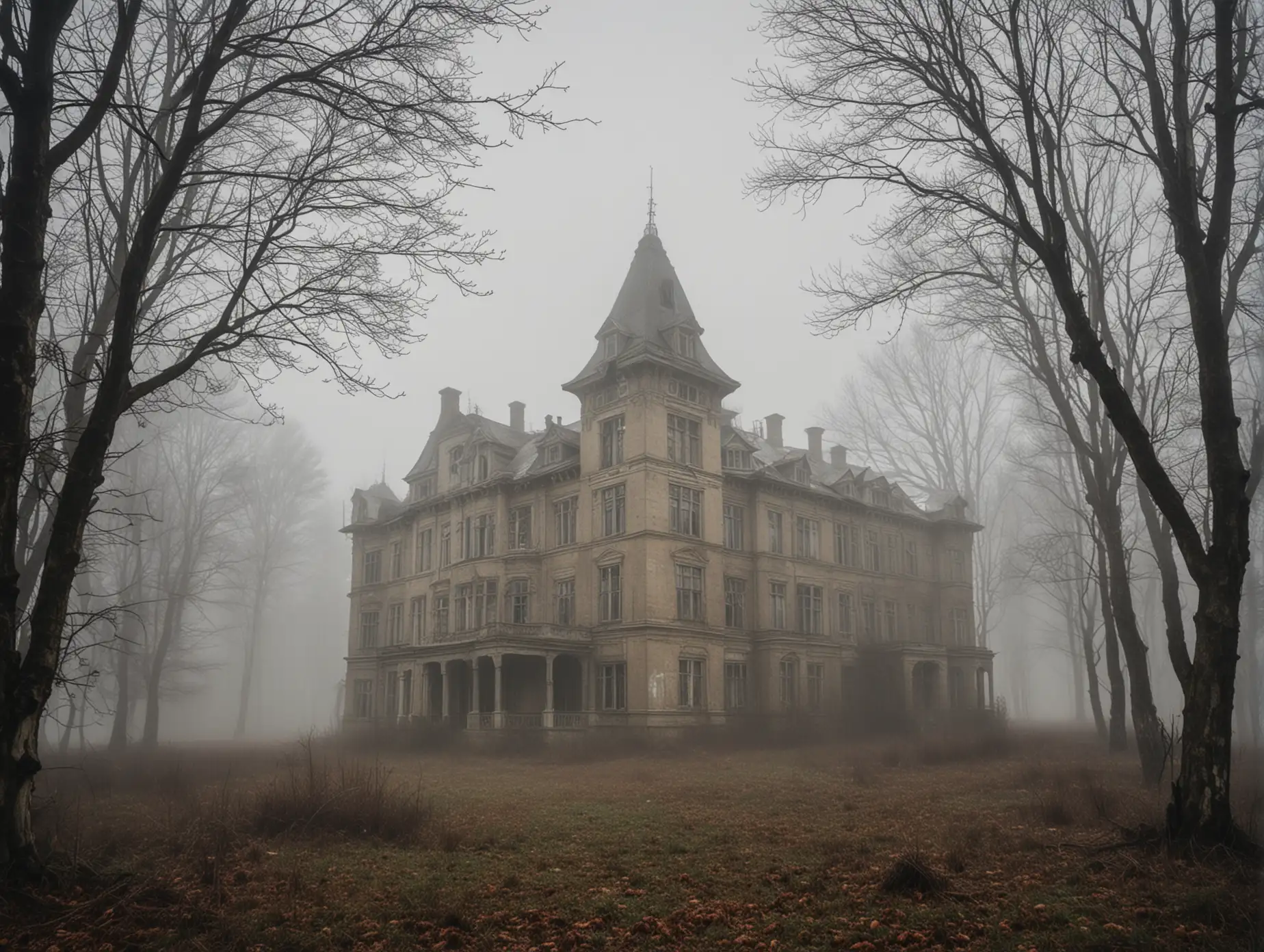 Mysterious-Old-Building-Hope-Psychiatric-Hospital-in-Foggy-Forest