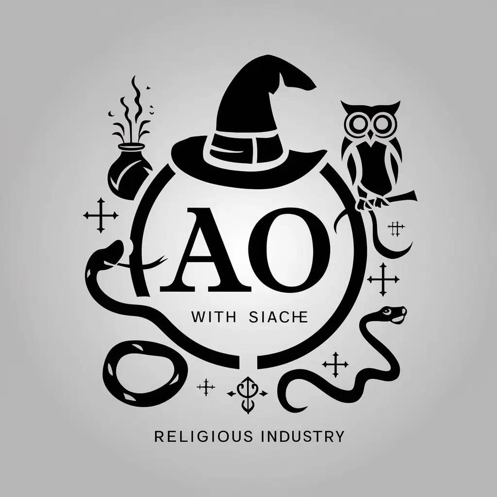 LOGO-Design-For-Ao-Circle-with-Witch-Hat-Owl-Potion-and-Snake-Theme