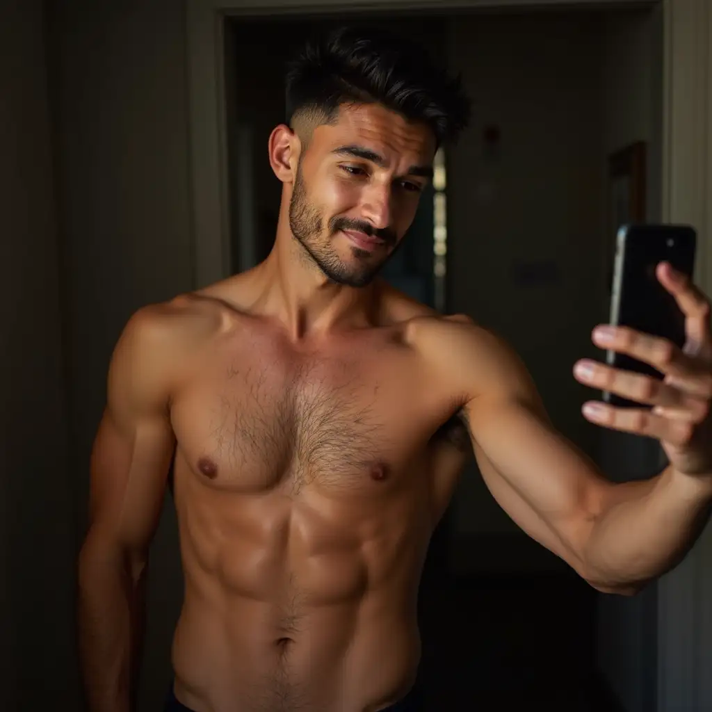 Selfie-of-Happy-Latino-Man-with-Toned-VLine-and-Happy-Trail