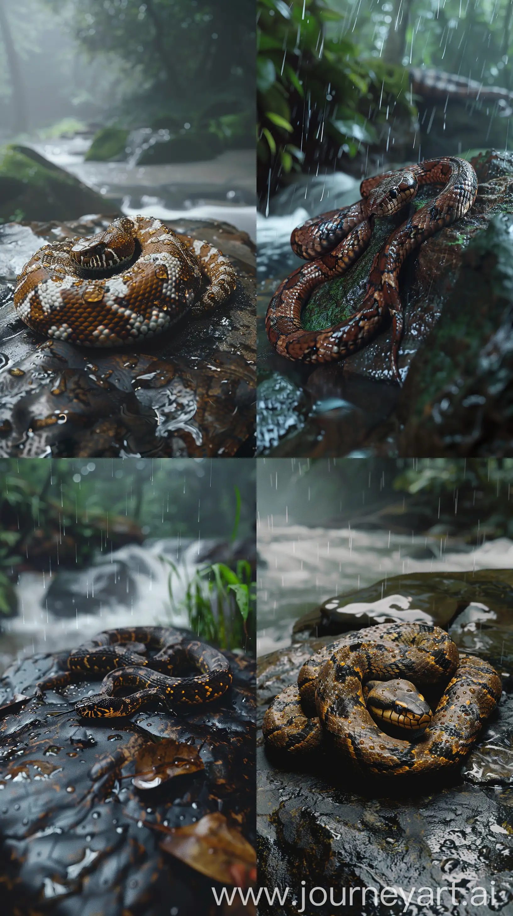 Snake-Shedding-Skin-on-Wet-Rock-in-Rainy-Season