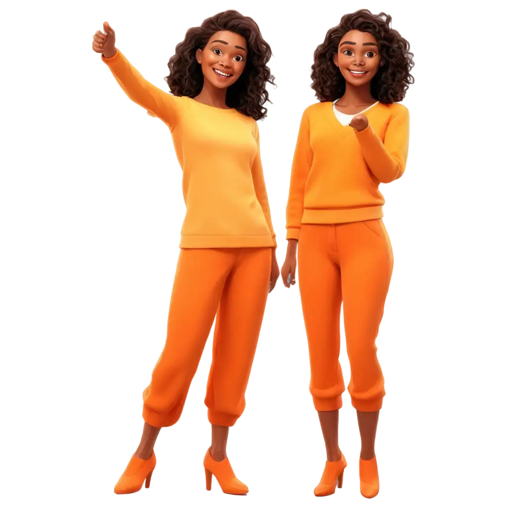 Happy-Woman-in-Orange-Clothing-PNG-for-Vibrant-Cartoon-Illustrations