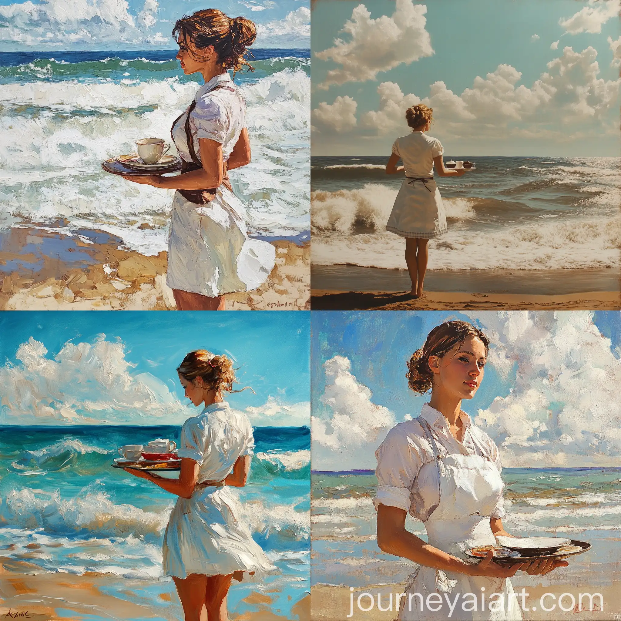 Waitress-Serving-Cocktails-on-Beach-Shore