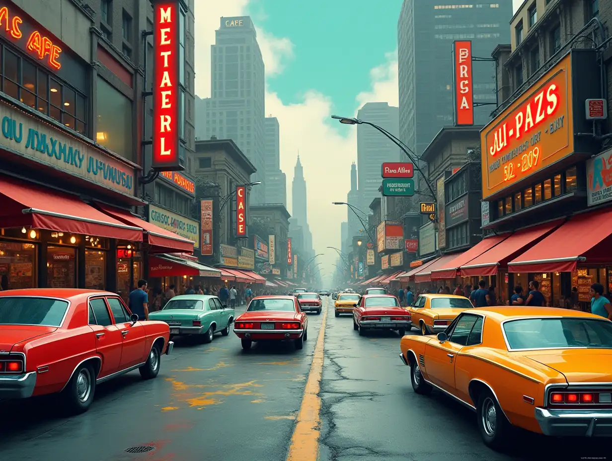 Art Generator surreal city with cars,cafes