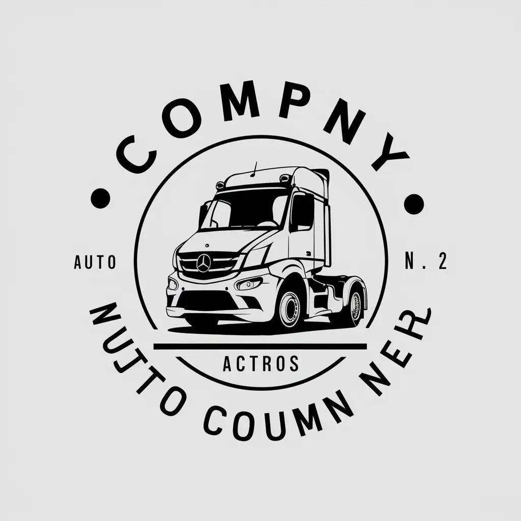 a vector logo design,with the text "Company VERUS Auto Column №2", main symbol:Sitting tractor Mercedes Actros,complex,clear background