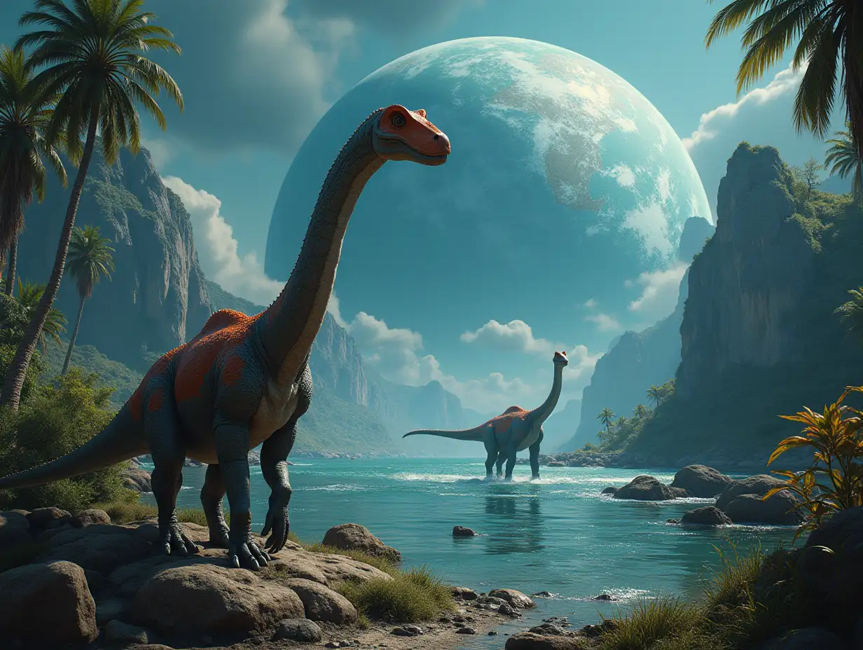 AI on foreign Planets  with Dinosaurs,Sea,Plants in 4K resolution