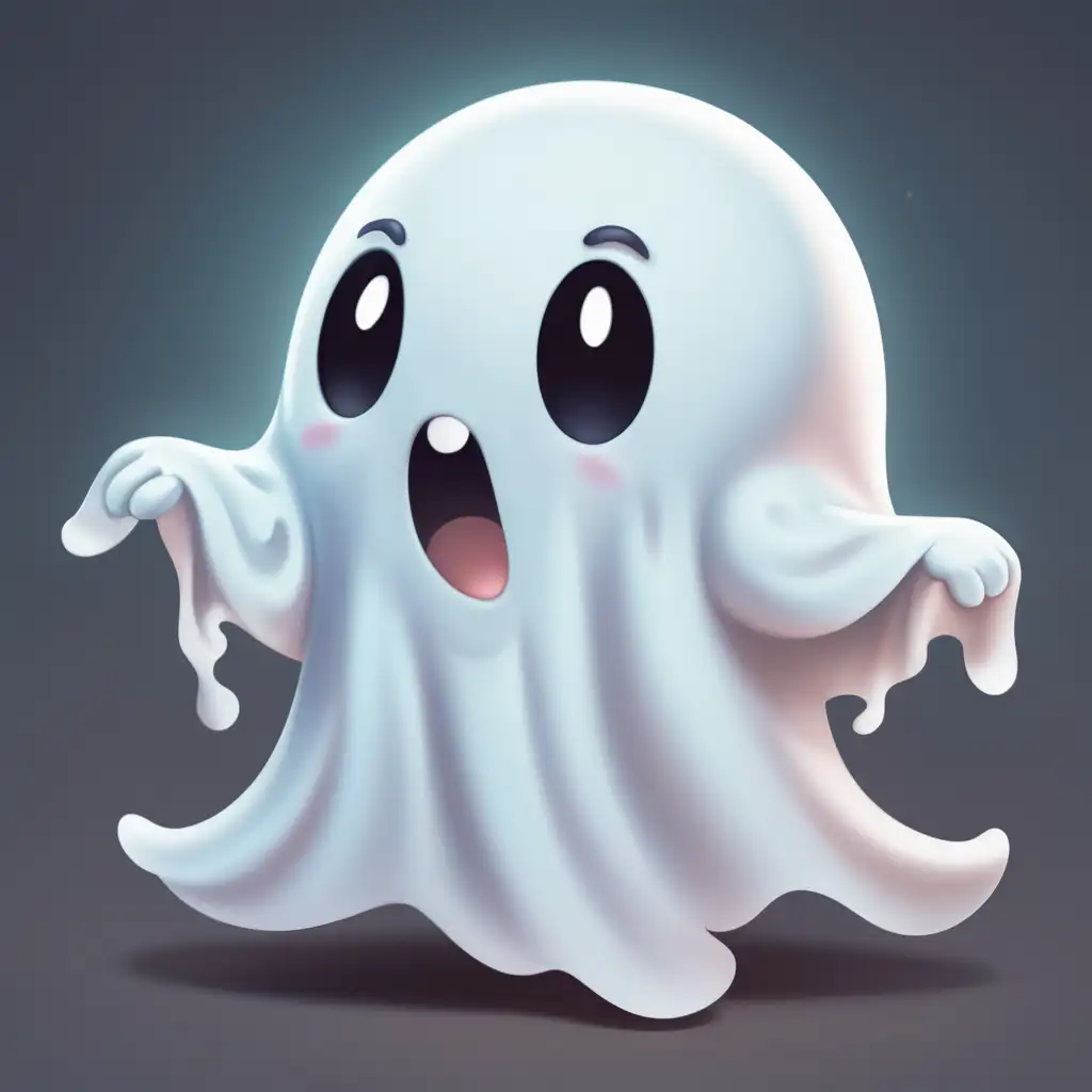 Playful Cartoon Ghost Floating in Moonlit Night