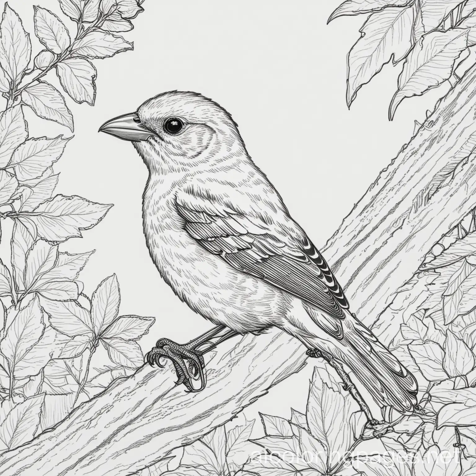 Black-and-White-Coloring-Page-of-a-Summer-Tanager-Bird