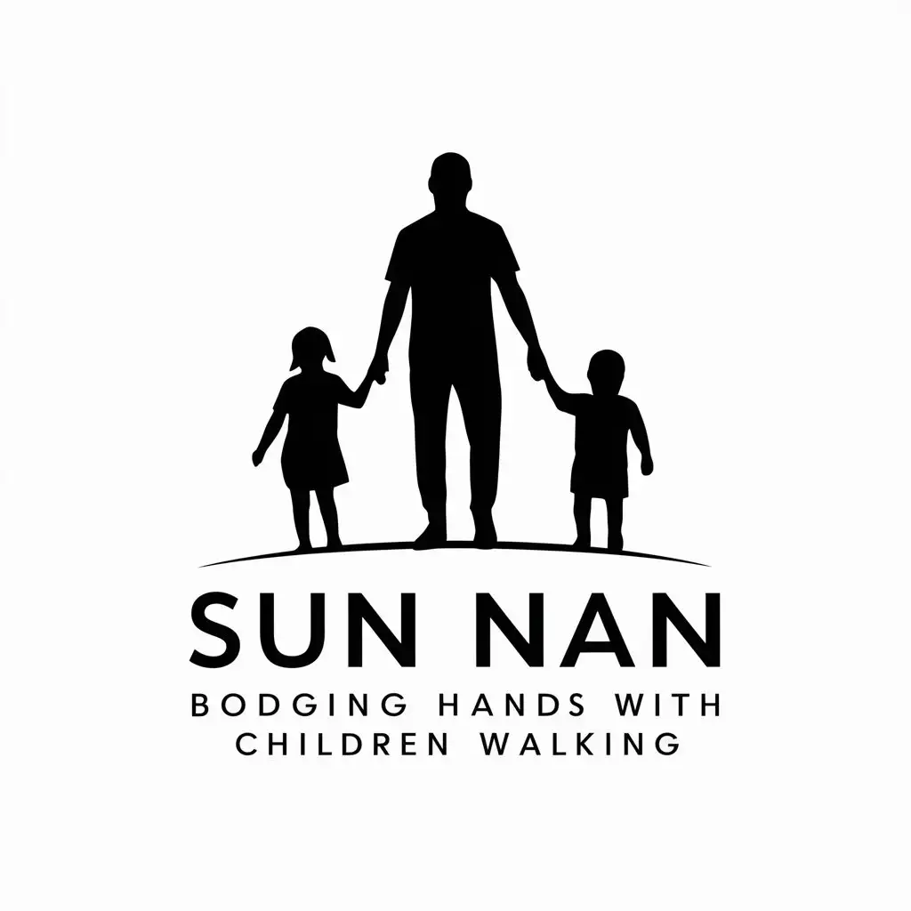 a vector logo design,with the text "Sun Nan holding hands with children walking", main symbol:Hope, bodyguard holds hand with a child, disabled child stands up again,complex,be used in Nonprofit industry,clear background