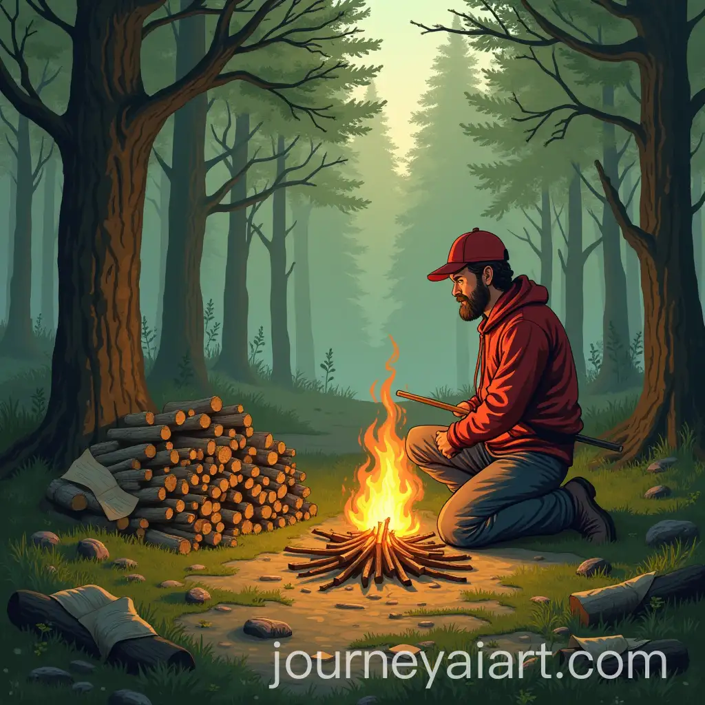 Woodcutter-in-the-Forest-withAI-Art-Prompt-Expansion-Firewood-and-Paper-Bundle